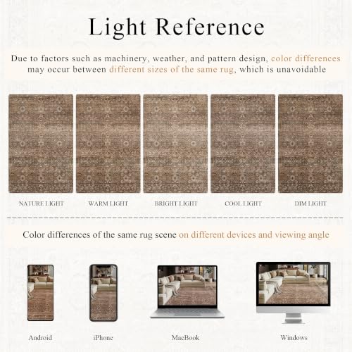 Brown 8x10 Vintage Washable Area Rug for Living Room - Distressed Floral Pattern