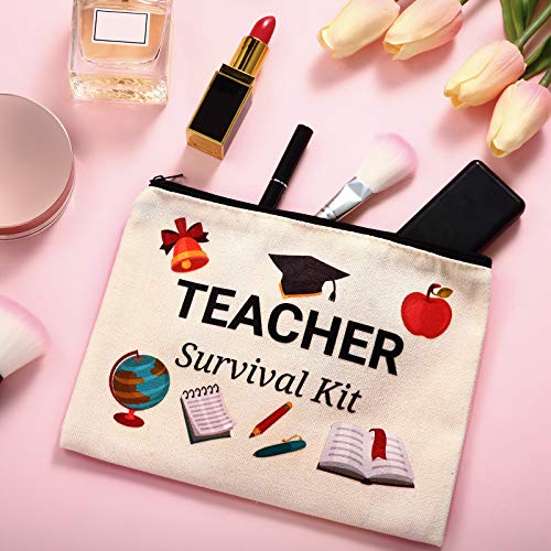 Weewooday 20 Pieces Teacher Appreciation Gifts Cosmetic Bags Teacher Canvas Makeup Bags Toiletry Case Pencil Bag with Zipper Stationery Case Bag for Teachers Appreciation Graduation Gifts