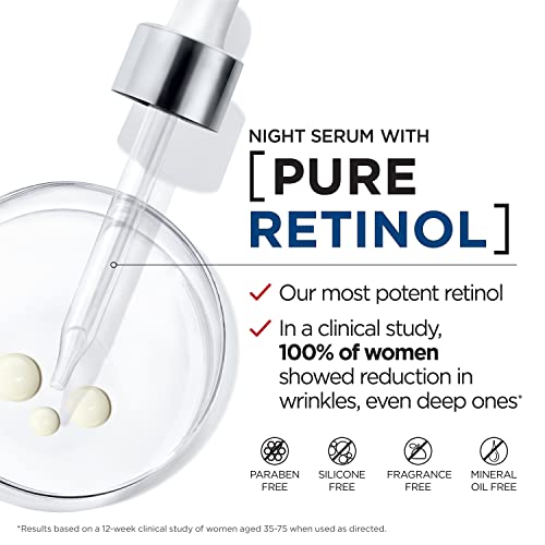 L'Oreal Revitalift 0.3% Pure Retinol Night Serum for Wrinkles - Fragrance Free, 1 oz + Moisturizer Sample