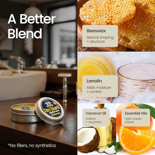 State Trooper Mustache Wax Medium Hold Citrus Scent 2 Ounce - Nourishing Grooming & Styling