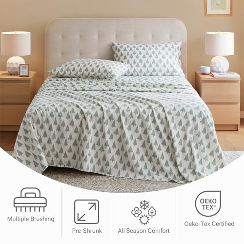 Queen Flannel Sheet Set with Ikat Tree Pattern - Cozy 100% Cotton Bedding