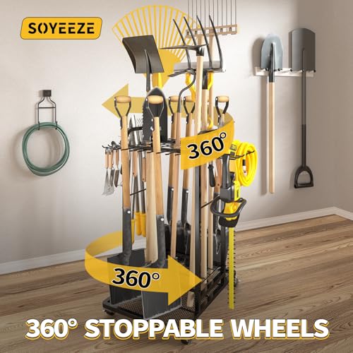 Garden Tool Organizer Cart with Lockable Wheels & 35 Slots