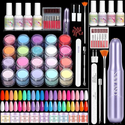 Dip Powder Nail Kit with Drill 20 Colors Summer Neon - SAVILAND Variation of 89 Pcs-Summer / Multicolor