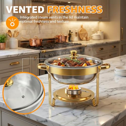 Gold 4-Pack 5QT Chafing Dishes for Buffet with Installation-Free Stands