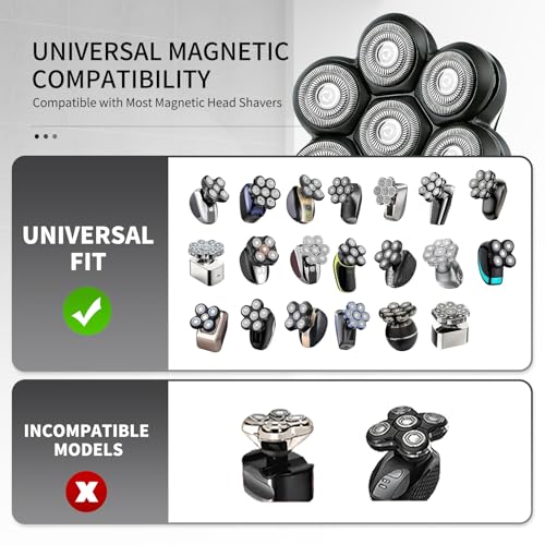 7 Blade Magnetic Head for Head Shavers - Black, 2 Pack - Compatible with Freebird Wyklaus