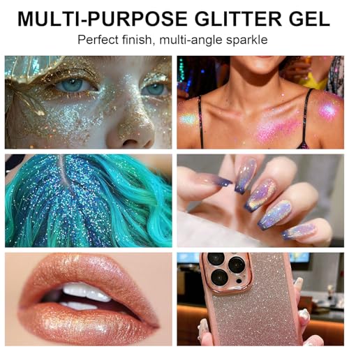 Roll-on Body Glitter Gel Holographic for Face and Hair,Body Glitter Gel Makeup for Kids Women,Body Shimmer Christmas Makeup for Rave Party.(Dazzling Gold)