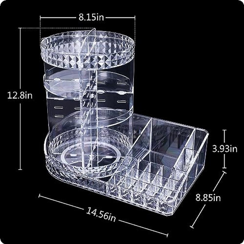 360 Rotating Skincare Organizer,Large Clear Acrylic Tiered Adjustable Perfume Tray Cosmetic Holder for Bathroom
