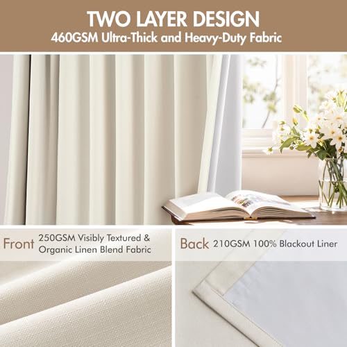 Blackout Curtains 40x96 Inch Set of 4 - Double-Layer Thermal Window Drapes with Pinch Pleat, Birch Variation