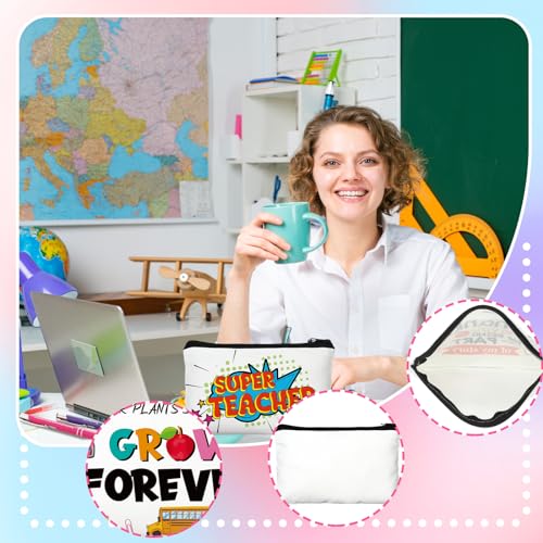 Hosuly 36 Pieces Teacher's Day Teacher Appreciation Gift Set Canvas Makeup Cosmetic Bags with Zipper Silicone Appreciation Keychain 0.5 mm Teacher Ballpoint Pens for Teachers Office Supplies