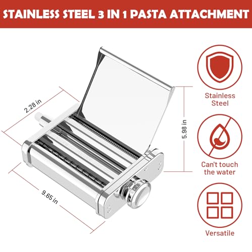 Silver 3-in-1 Pasta Maker Attachment for KitchenAid Stand Mixer