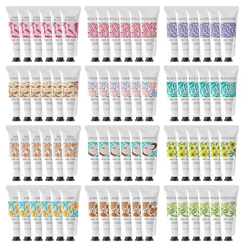 72 Pack Natural Hand Creams Gift Set with Travel Sizes & Aromatherapy Scents - Moisturizing Lotion for Dry Hands, Employee & Bridesmaid Gifts