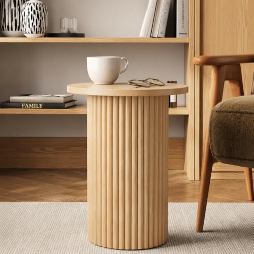 Stead Round Fluted Oak Side Table - Compact Modern Accent Piece