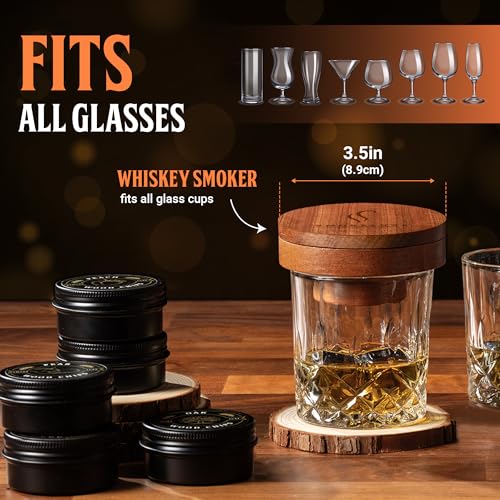 Whiskey Smoker Kit with 8 Wood Chips, Glasses & Lighter - Premium Bourbon Infusion Set