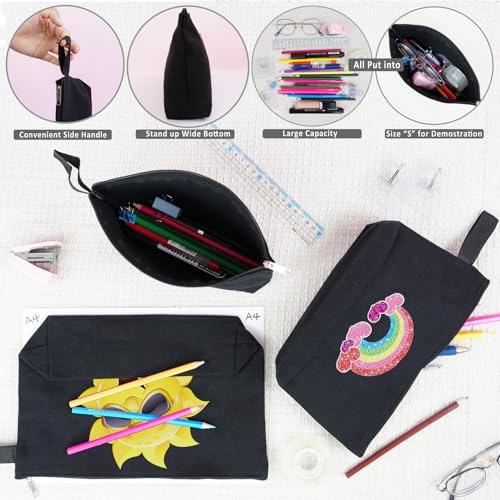 Koolmox 20 Pack Large Canvas Pouches 12oz - Black L 12.2x7.4x2.7'' Flat Bottom DIY Cosmetic Bags
