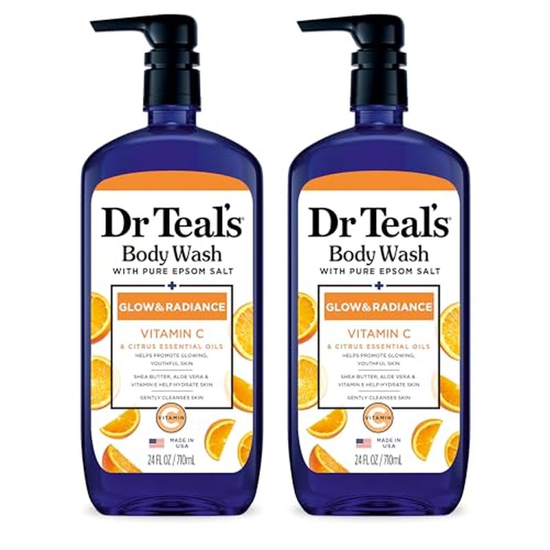 Dr Teal's Body Wash & Sugar Scrub Bundle with Epsom Salt, Vitamin C & Essential Oils, 24oz Body Wash (Pack of 2) & 19oz Sugar Scrub (Pack of 2)