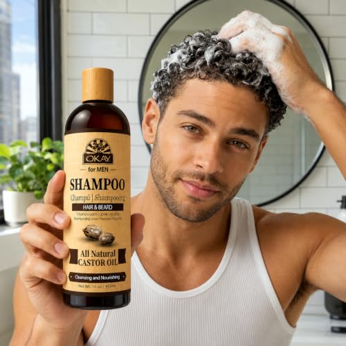 OKAY Castor Oil Hair & Beard Shampoo - Hydrating, Strengthening, Sulfate-Free 16 Oz