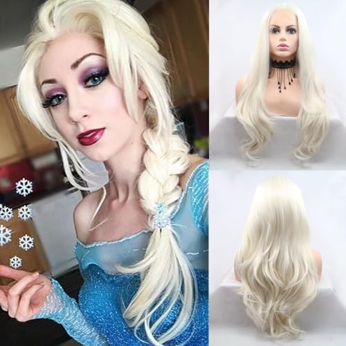 Xiweiya 60# Platinum Blonde Lace Front Wig Long Body Wave Synthetic Hair for Women