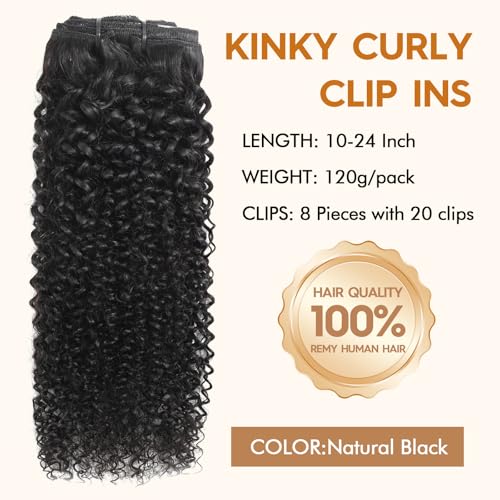 Kinky Curly Clip in Hair Extensions Human 120g with 20 Clips 18 Inch