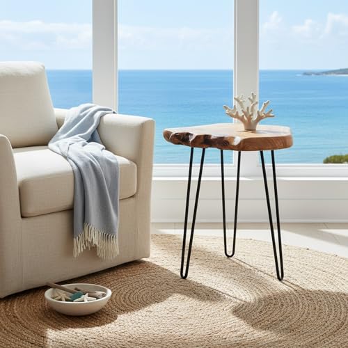 Live Edge Cedar End Table with Hairpin Legs - Handcrafted Organic Design
