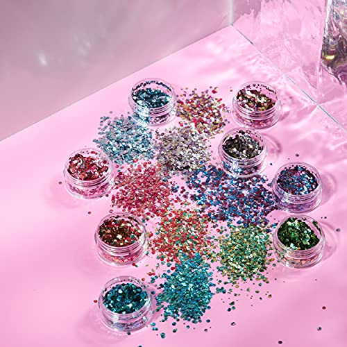 Mystic Bio Biodegradable Eco Chunky Glitter by Moon Glitter - 100% Cosmetic Bio Glitter for Face, Body, Nails, Hair and Lips - 0.10oz - Set of 8