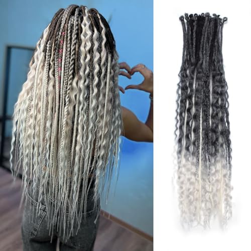 White Dreadlock Extensions 3 in 1 24 Inch, 30 Strands - Gray/White Mixed Variation