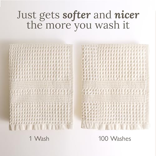 White Waffle Towels Set of 2 - Quick Dry Cotton Bath Towels, Large & Absorbent