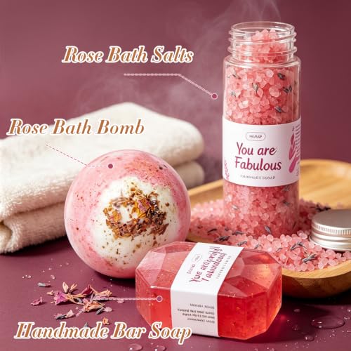 Rose Spa Gift Set for Women 7-Piece Home Self Care Kit - Birthday, Mothers Day, Easter