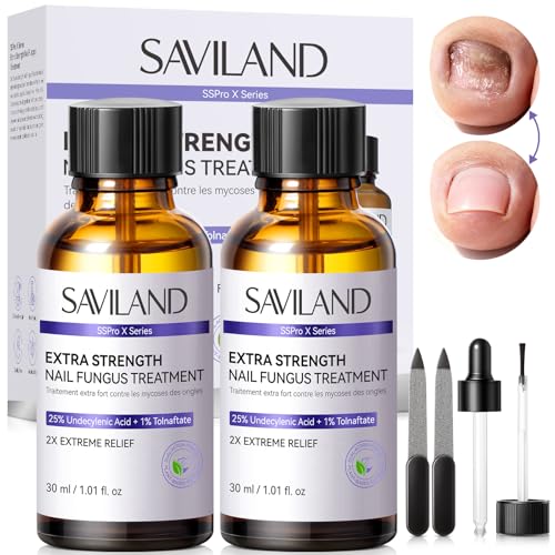 SAVILAND Toenail Fungus Treatment Extra Strength 2 Pack, 1 Fl Oz Each, for Discolored & Damaged Nails