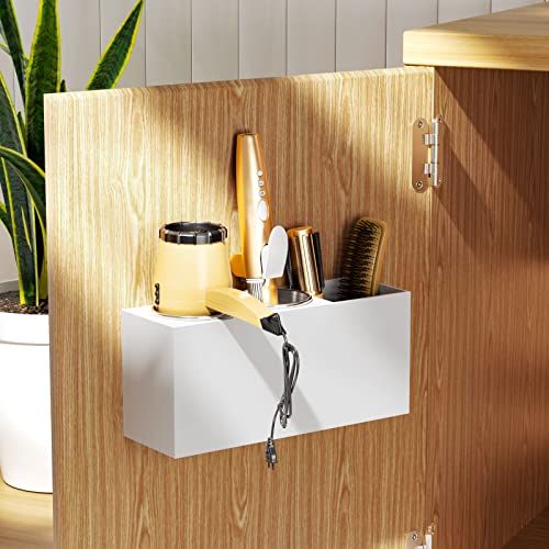 Wall Mount Hair Tool Organizer with Hair Dryer Holder - White