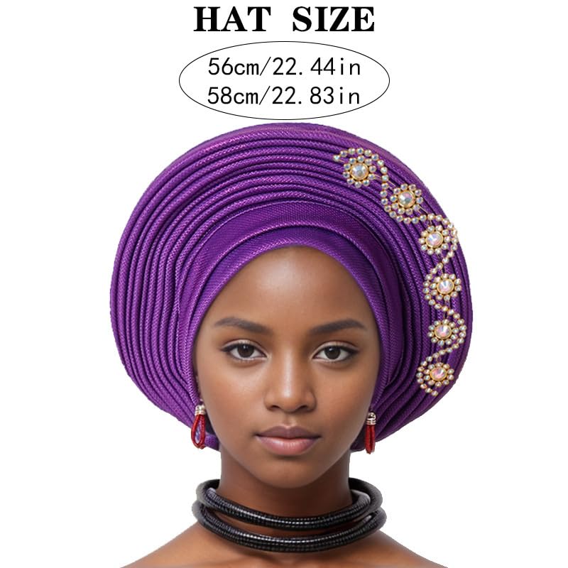 Golden Nigerian Headwrap with Stones - Auto Gele Turban for Party & Wedding
