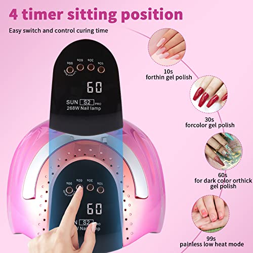 268W UV LED Nail Lamp - Gel Polish Curing Light with 57 LEDs, 4 Timers