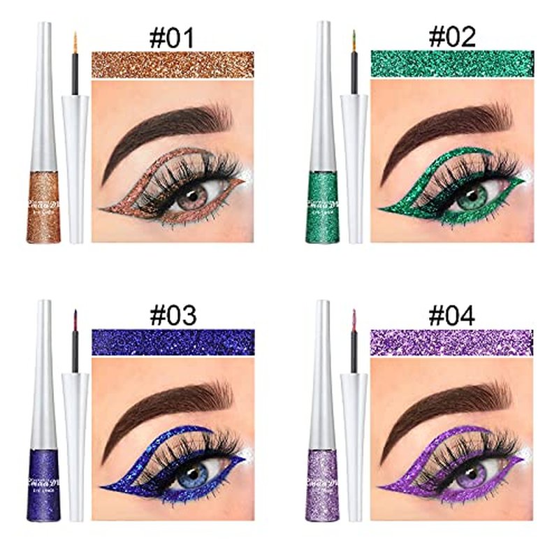 16PCS Liquid Glitter Eyeliner set, 16 Colors High Pigmented Brighten Eye Liner Kit, Long Lasting Waterproof Metallic Shimmer Eyeshadow