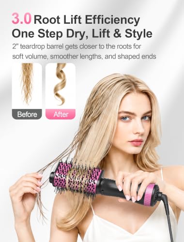 4-in-1 Travel Hair Dryer Brush for Short to Medium Hair - Black & Pink