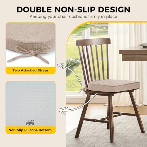 downluxe Oatmeal Beige 6 Pack Indoor Chair Cushions 16x16x2 with Ties & Non-Slip Backing