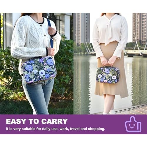Storage Bag with Combination Lock and 10 Accessories, Travel Medicine Storage Lock Box, Carbon Lined Sling Pouch, Cosmetic Organizer Container Case, Great Gift for Women, Purple