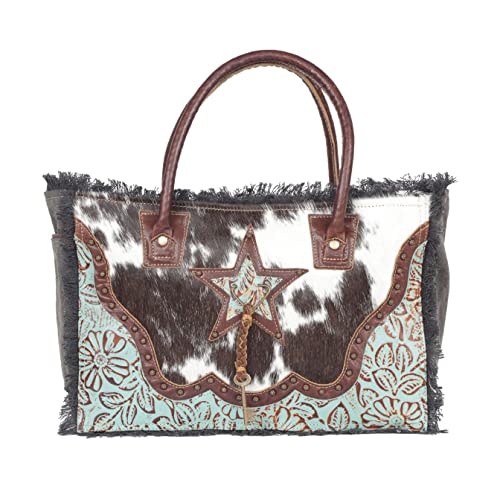 Myra Bag Cowgirl Purses for Women - Cowhide Bag with Leather Strap and Paisley Pattern, Cow Print Western Purses for Women