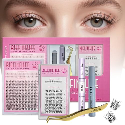 Natural Lash Clusters Kit DIY Lash Extensions Wispy Eyelash Clusters Kit Cat Eye Cluster Eyelash Extensions Salon 150-Hour Wear, 5-16mm Individual Lashes with Bond and Seal, Remover At Home 180pcs