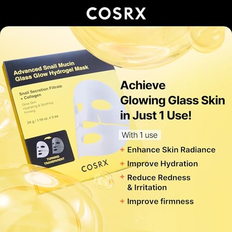 COSRX Snail 92% Cream + Hyrdogel Mask 3EA- Snail Mucin 92% Moisturizer and Glass Glow Hydrogel Collagen Mask, Travel Essentials, Stocking Stuffers, Korean Skin Care