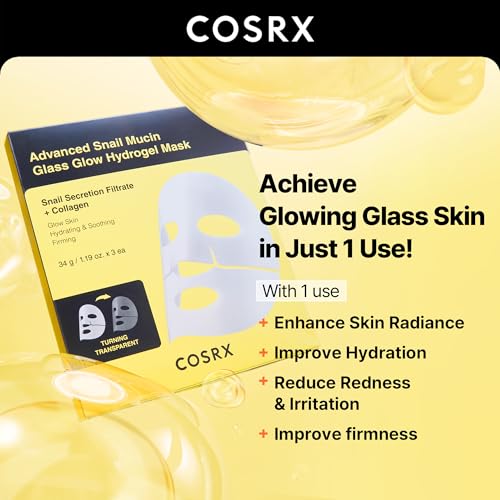 COSRX All About Snail Set + Hydrogel Mask 3EA- Snail Mucin Skincare Set and Glass Glow Hydrogel Collagen Face Mask, Travel Essentials, Stocking Stuffers, Korean Skin Care