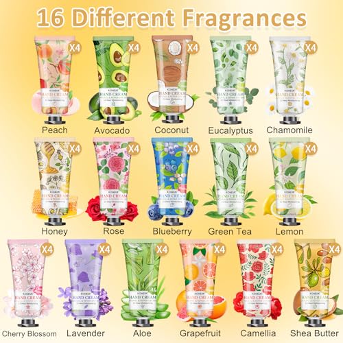 64 Pack Moisturizing Hand Cream Set, Easter Basket Stuffers, Bulk Hand Lotion Travel Size for Dry Cracked Hands, Mini Hand Cream for Mom Gifts, Gifts for Mom, Thank You Gifts