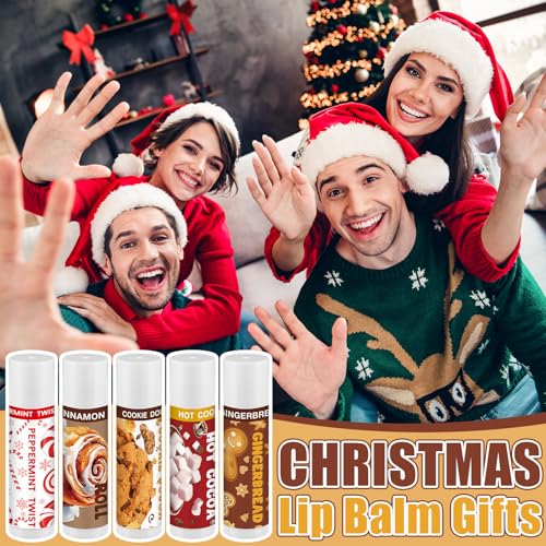 25 Pcs Christmas Lip Balms Bulk Peppermint Candy Cane Gingerbread Hot Cocoa Gifts Cookie Cinnamon Flavor Lip Balm Party Favor Xmas Stocking Stuffers Christmas Bulk Gifts for Coworker Staff Employee