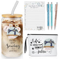 Kacctyen 6 Pcs Sewing Gifts for Quilters Sewing Enthusiast Notions Canvas Makeup Bag 16.9 oz Glass Tumbler 100 Sheets to Do List Notepad and 3 Ballpoints Pens Quilting Lover Gifts for Women