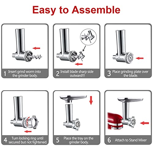 GVODE Metal Meat Grinder Attachment for KitchenAid Stand Mixer - Silver