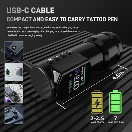 Wireless Tattoo Kit with Cordless Pen, Cartridges, Ink, Transfer Gel & Case