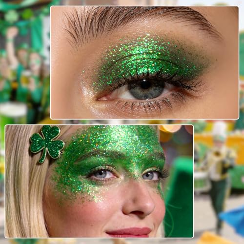 DAGEDA Green Roll-on Body Glitter,Holographic Face Hair Glitter Gel for St Patricks Day Accessories,Green Body Shimmer Makeup Carnival Accessories for Girls Women 50ml