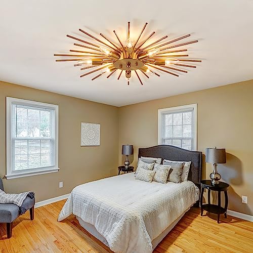 Semi Flush Mount Ceiling Light 8-Light Modern Metal Fixture Gold Finish for Kitchen Dining Bedroom