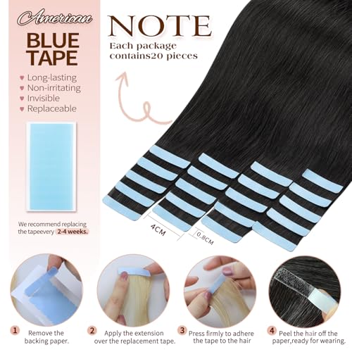 Invisible Tape-In Hair Extensions 18 Inch Straight Human Hair Black