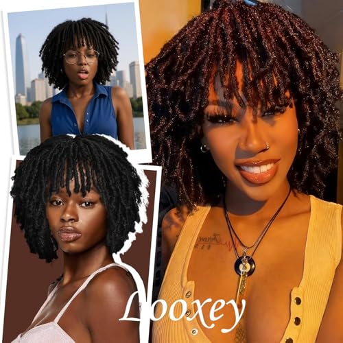 Looxey 12 Inch Grey & White Afro Kinky Curly Wig with Bangs - Glueless Synthetic Short Curly Hair for Daily & Party Use