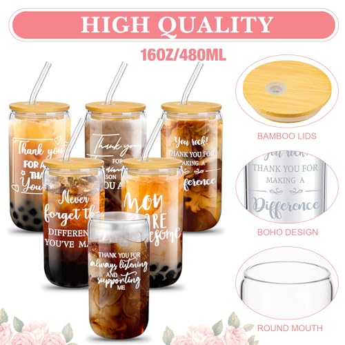 Maxcheck 6 Set 2026 Employee Appreciation Thank You Gifts Bulk Inspirational 16 oz Can Shaped Glass Cups Canvas Bag Keychain for Nurses Coworkers Staff Volunteers Work(Inspirational)