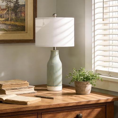 Set of 2 Green Ceramic Bedside Lamps - 23.75" Modern Farmhouse Table Lights